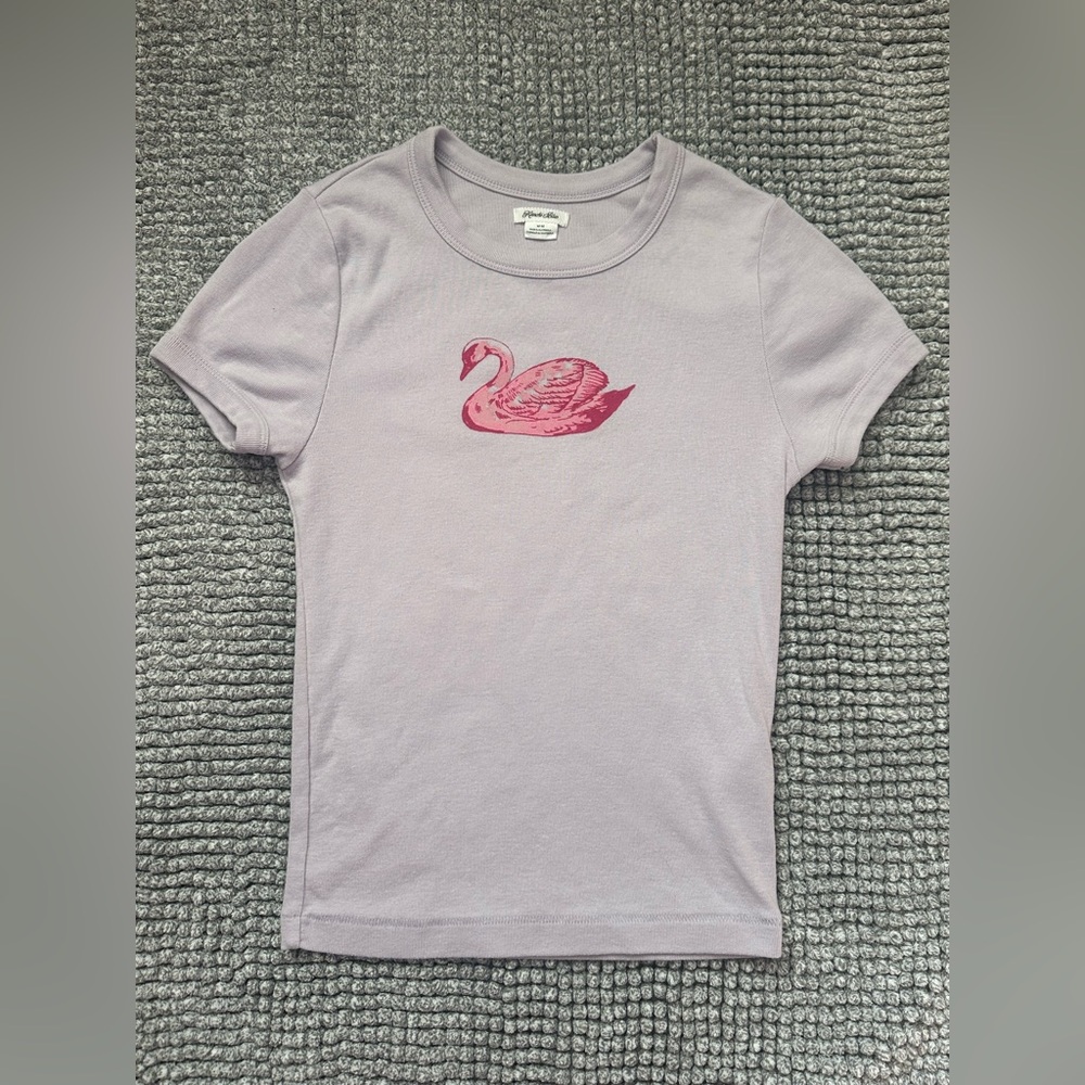 Kimchi Blue Lilac Purple with a Pink Swan Baby Tee